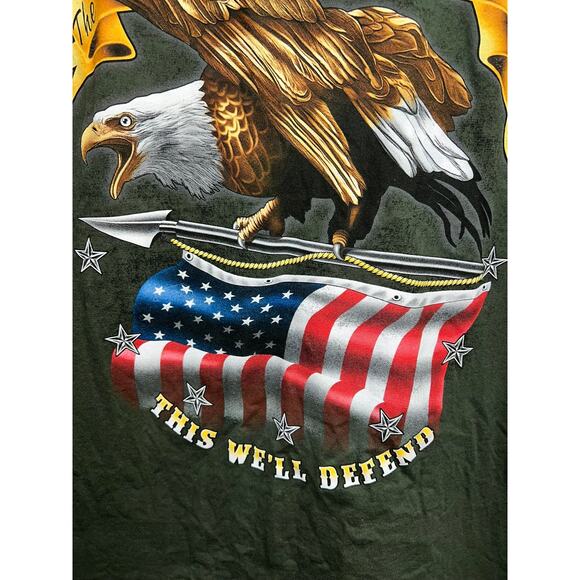 Vintage US Army Shirt This We'll Defend American Flag USA Eagle Green Tee XL - Picture 5 of 9